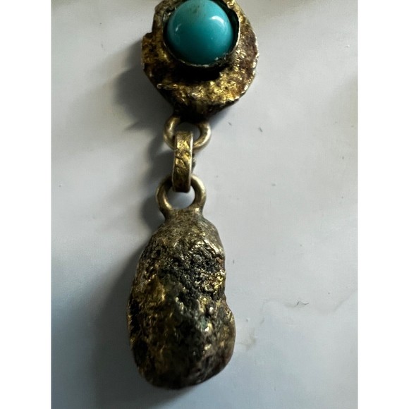 Vintage Mid Century HENRY PERICHON  Earrings Faux Turquoise  Gilt Bronze Rare - Picture 8 of 16